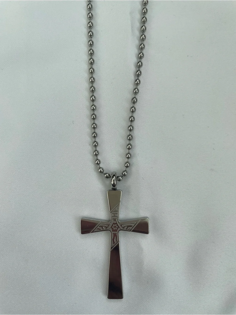 Unisex Polished Cross Pendant Necklace - Silver- 18” ball chain